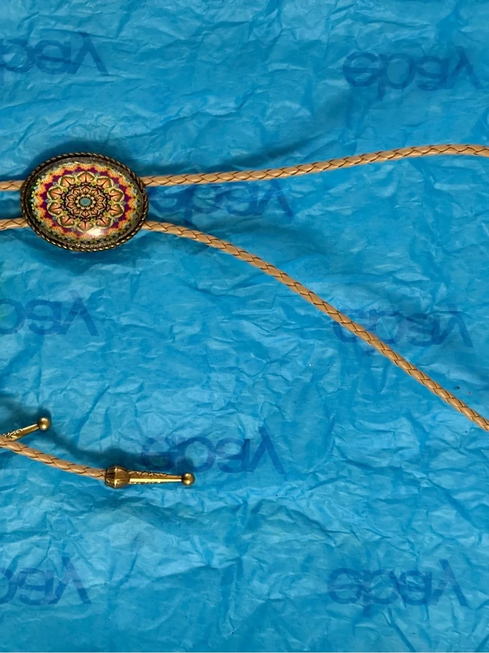 Colorful Mandala Glass Cabochon Ring Bolo Tie